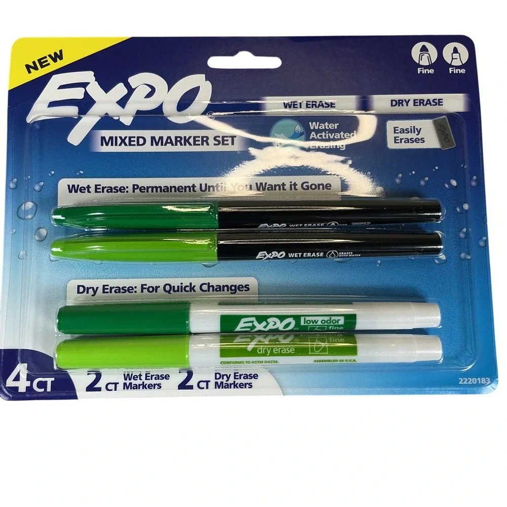 Lot of 3 Expo Mixed Marker Set 4ct Wet Erase Dry Erase Fine‎ Tip Green NEW